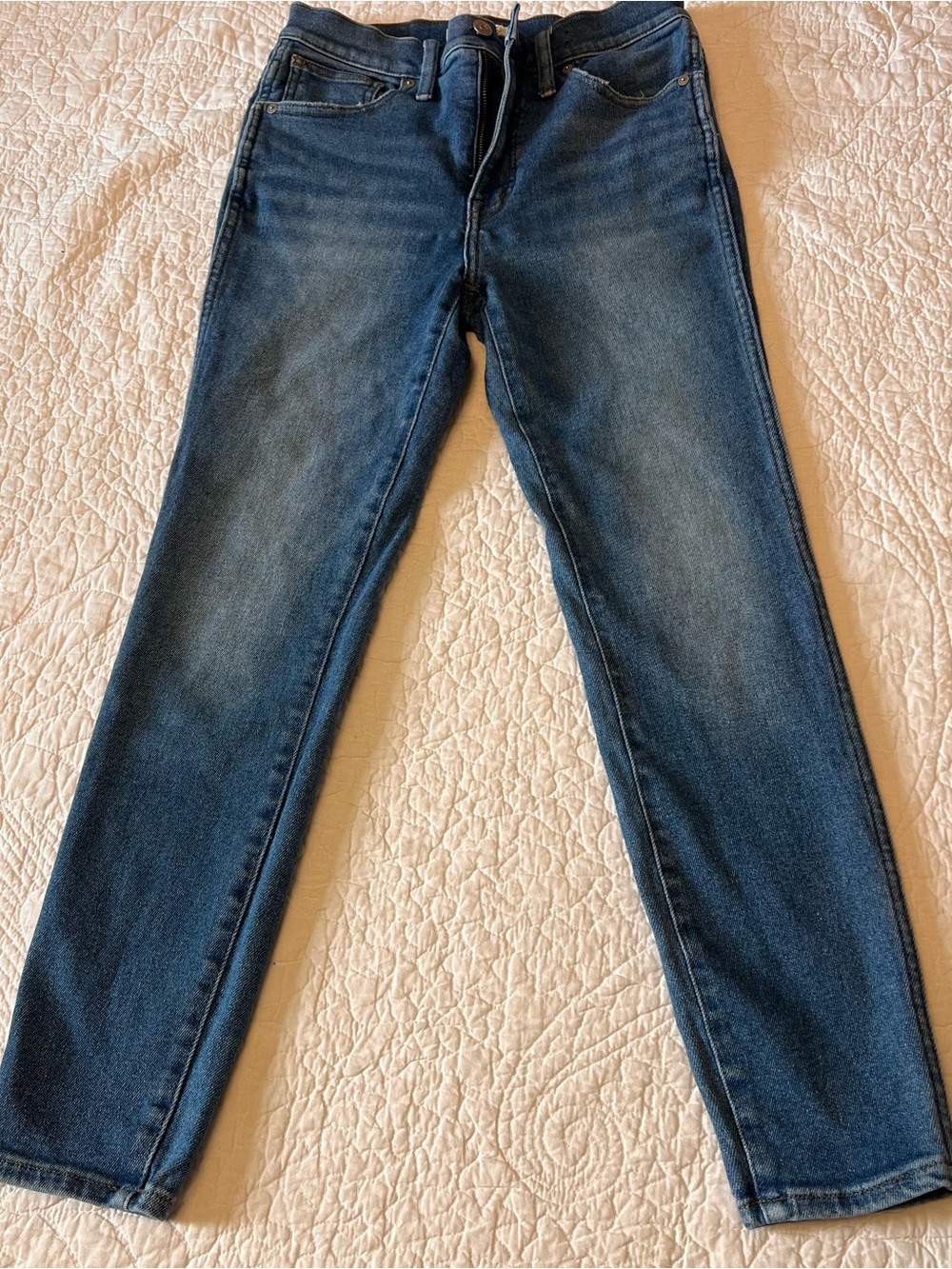 Madewell Jeans Women 27 Blue Denim 10” High Rise Skinny Crop Distressed med Wash